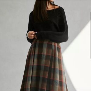 Anthropologie Kendall Cropped Ribbed Slub Sweater | Black | XL